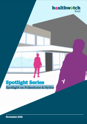 Folkestone spotlight report front cover. Front cover shows two people walking into a council building.