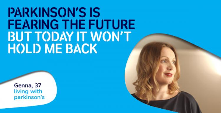 World Parkinson's Day poster. The text says "Parkinson's is fearing the future. But today it won't hold me back".