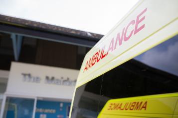 Ambulance parked up outside of a hospital