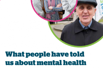 tHealthwatch England's mental health report front cover. The images on the report incudes one of an older man and another of young people chatting.