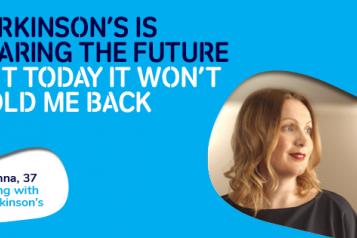 World Parkinson's Day poster. The text says "Parkinson's is fearing the future. But today it won't hold me back". 