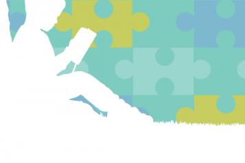 Front cover of the Healthwatch Kent's Report on the The reality of autism for young people and their families in Kent. The illustration shows a child reading a book under a tree. The sky is made up of puzzle pieces. 
