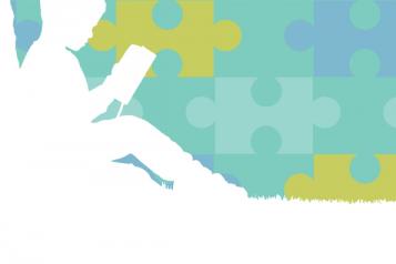 Front cover of the Healthwatch Kent's Report on the The reality of autism for young people and their families in Kent. The illustration shows a child reading a book under a tree. The sky is made up of puzzle pieces.