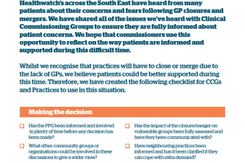 Cover of the checklist for patient support during GP closures and mergers