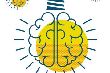 An illustration of a brain-looking light bulb switched on.