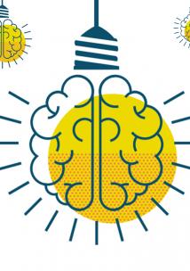 An illustration of a brain-looking light bulb switched on.